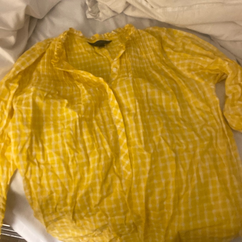 Nwot J crew gingham yellow long sleeve top.